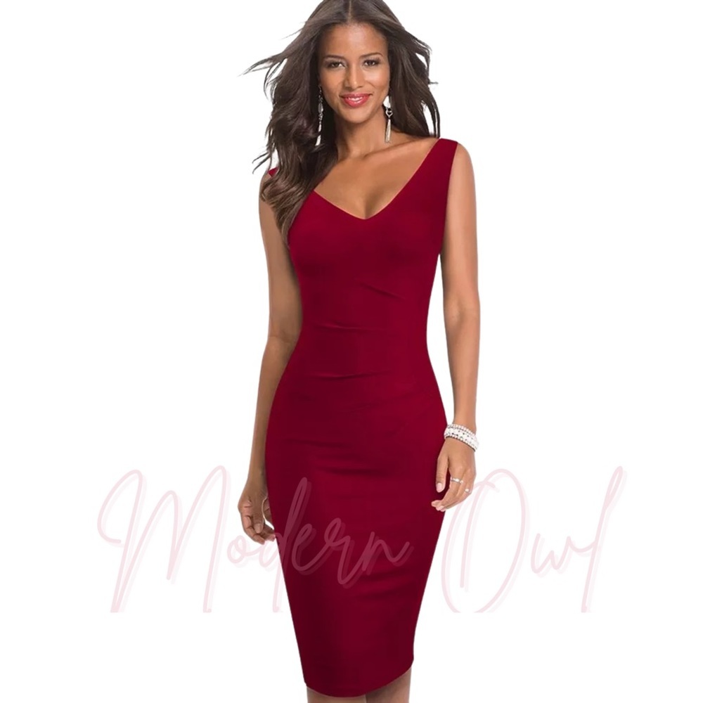 Sleeveless V-neck Bodycon Midi Dress
